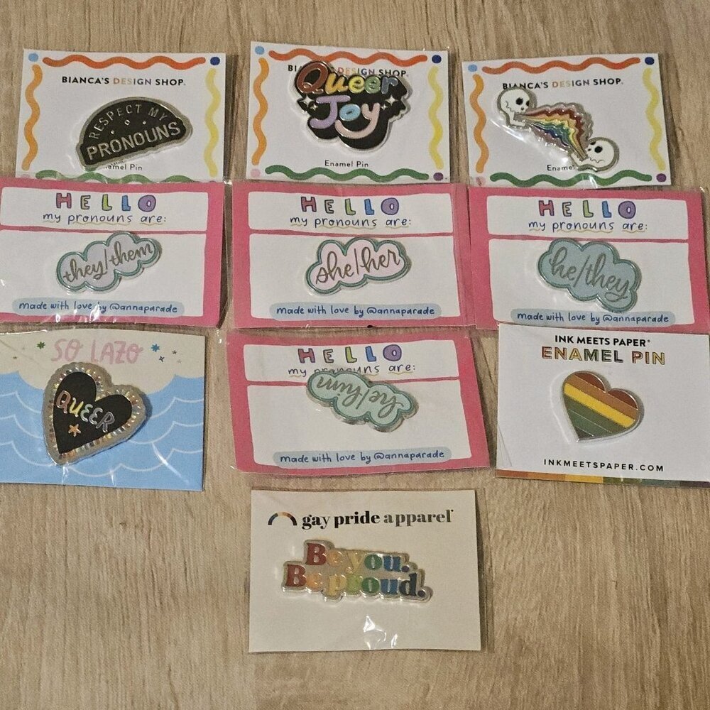 Lot Of 10 Enamel Gay Pride Pins She He They Rainbow Queer Joy Proud Lot #3
